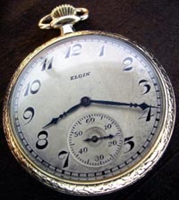 12 size Elgin open face pocket watch, yellow gold filled